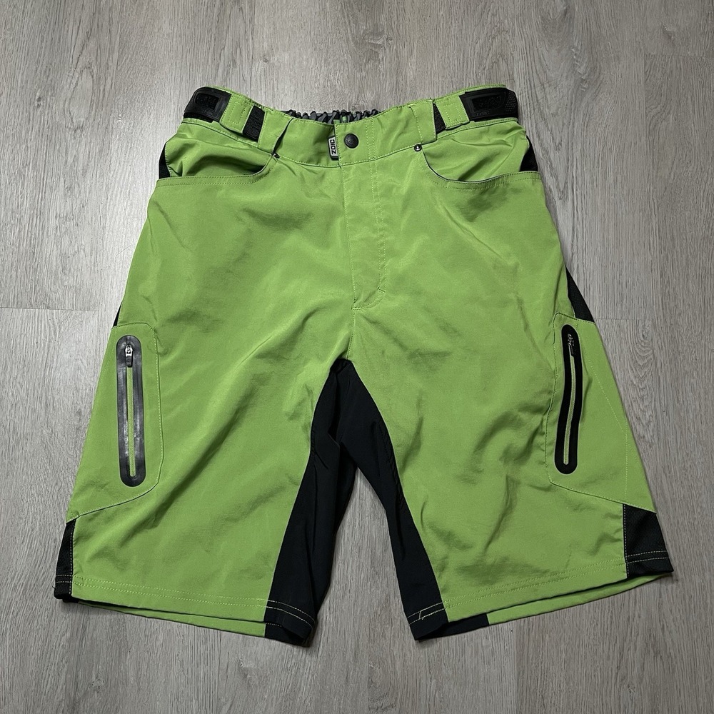 Zoic Ether 9 Men's Zip Pockets Cycling Mountain Biking Shorts Size M Green Liner